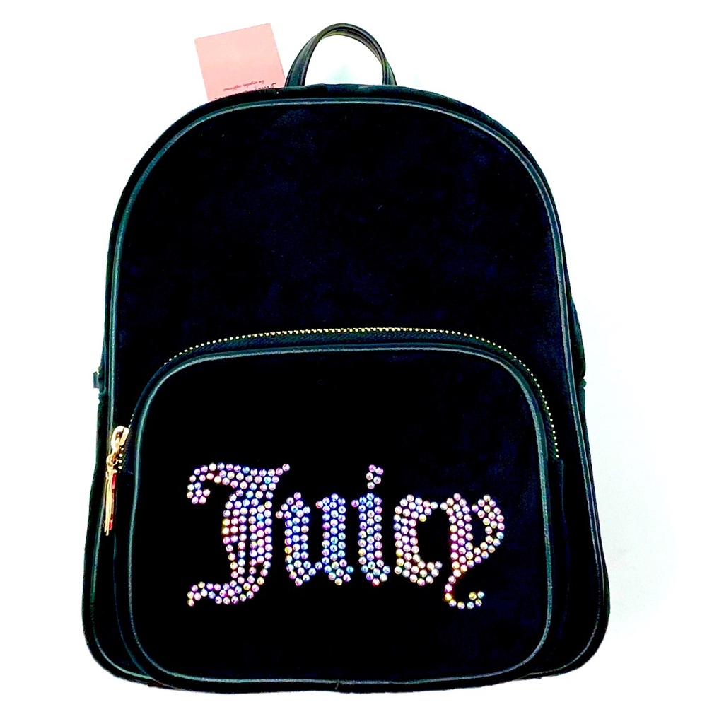 JUICY COUTURE Obsession Backpack Black Licorice Bling Logo Rhinestones Bag NWT